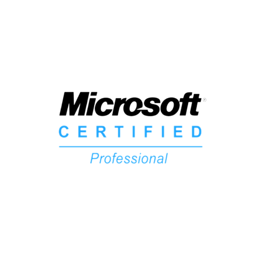 Microsoft Certified Professional logo with black background and colorful text.
