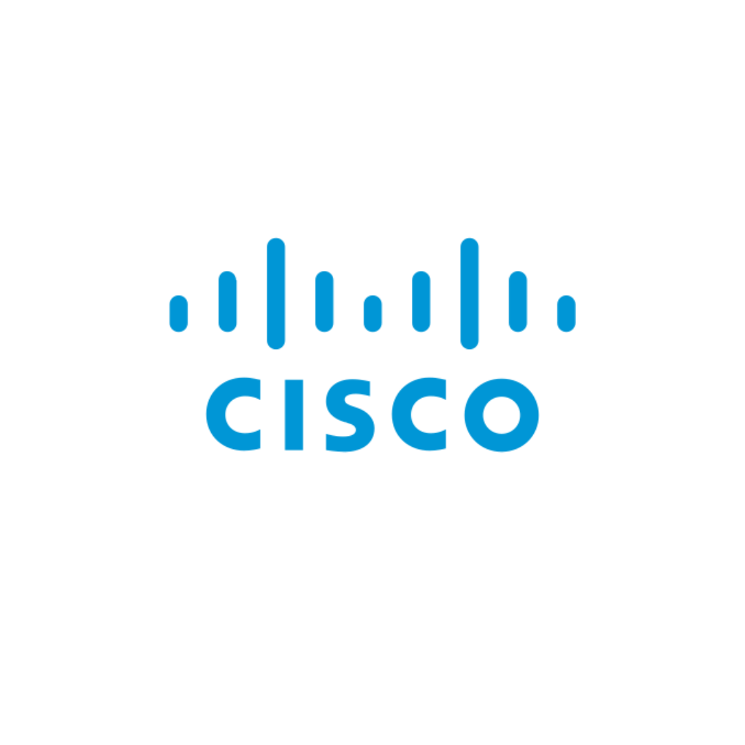 Cisco logo with a black background, featuring a blue signal wave above the word "Cisco" in blue lowercase letters.