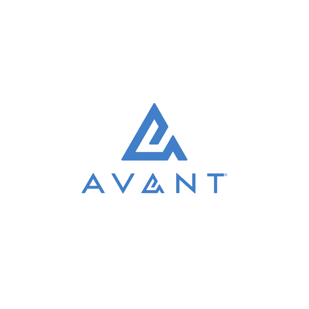 Black background with a blue geometric logo above the word 'AVANT' in blue letters, with a stylized 'A' in the text.