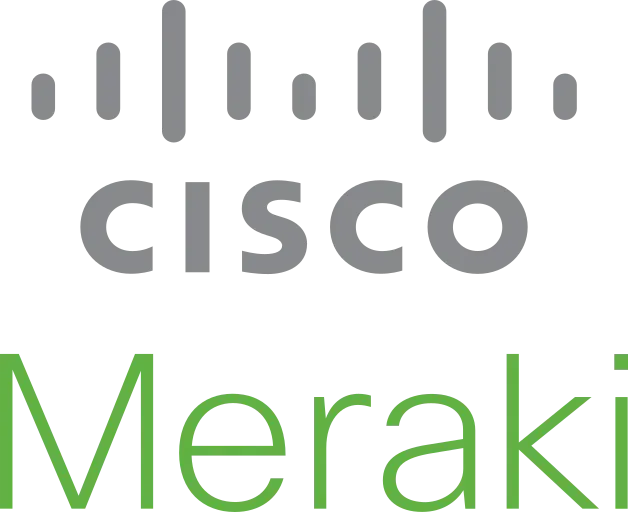 Cisco Meraki logo with black, gray, and green colors.