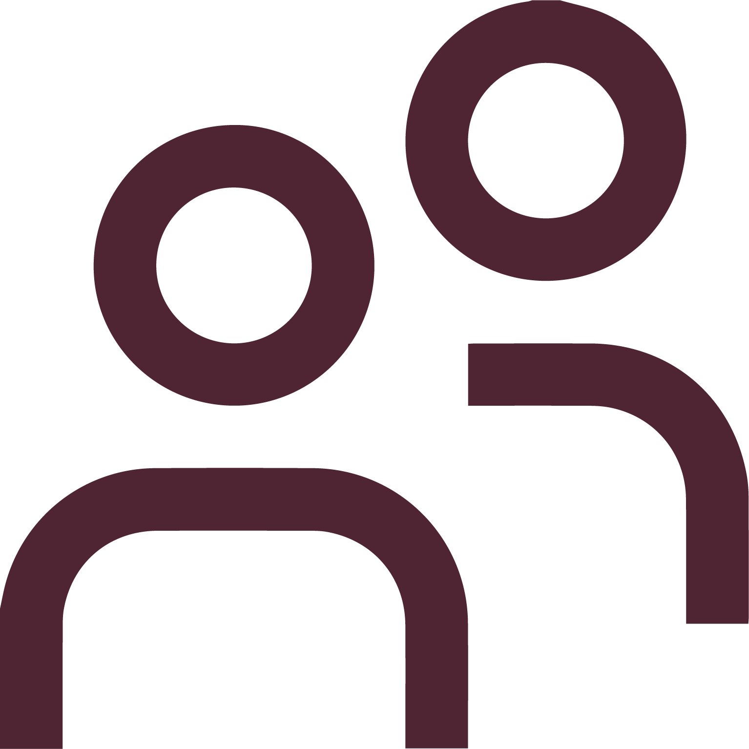 Une icône de 2 personnes de couleur bordeaux sur fond noir.