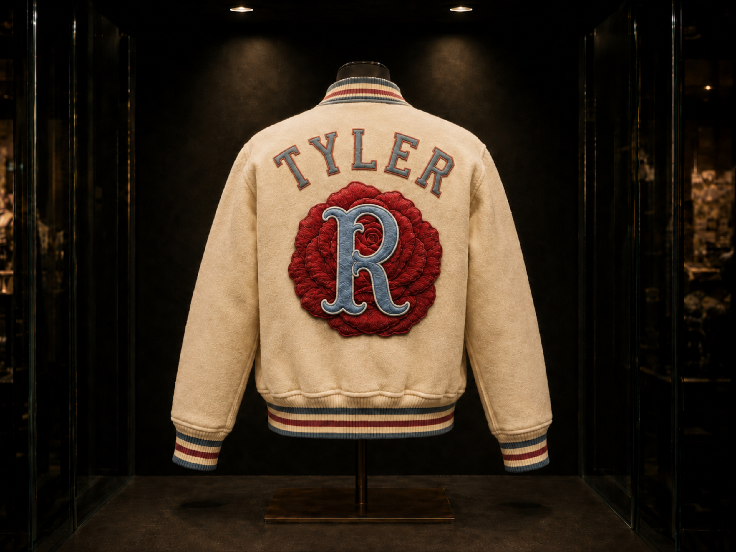 Tyler Roses cream dugout jacket.