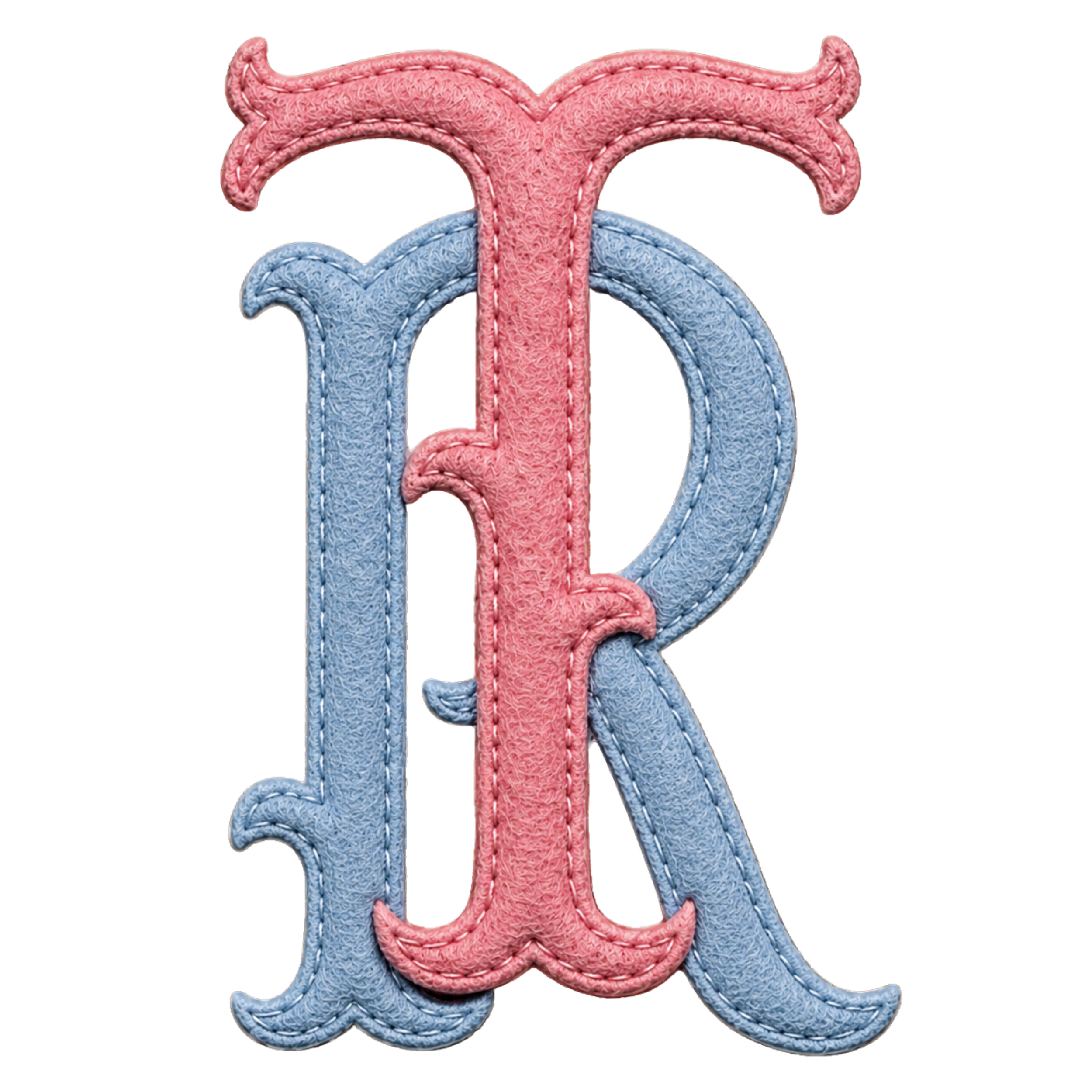 Tyler Roses primary cap mark in blue and pink felt.