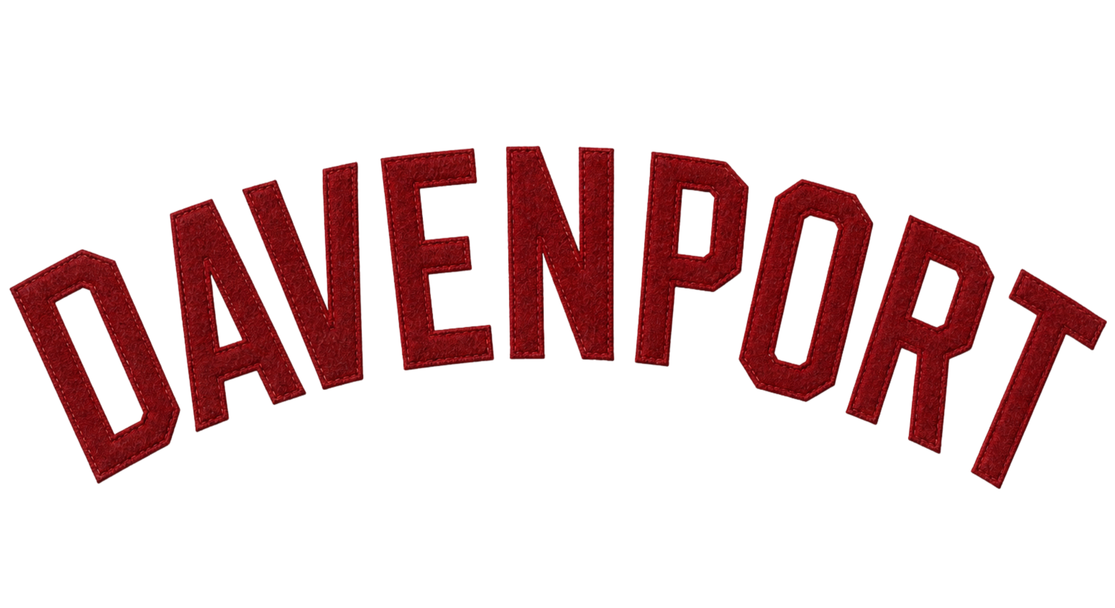 Embroidered red DAVENPORT wordmark used on the Deadheaders’ cream primary uniform.