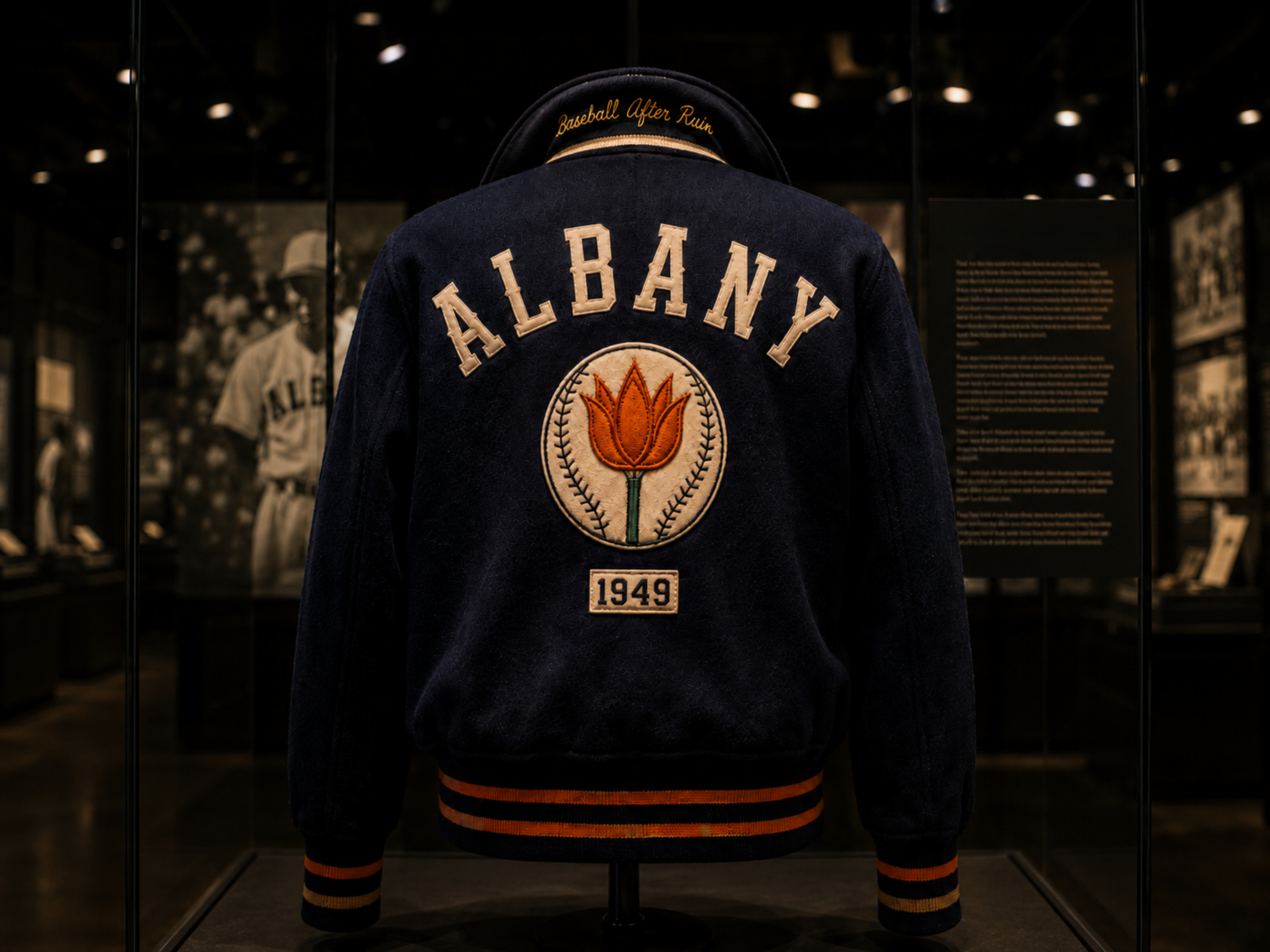 Albany Orange Wonders dugout jacket with tulip back mark.