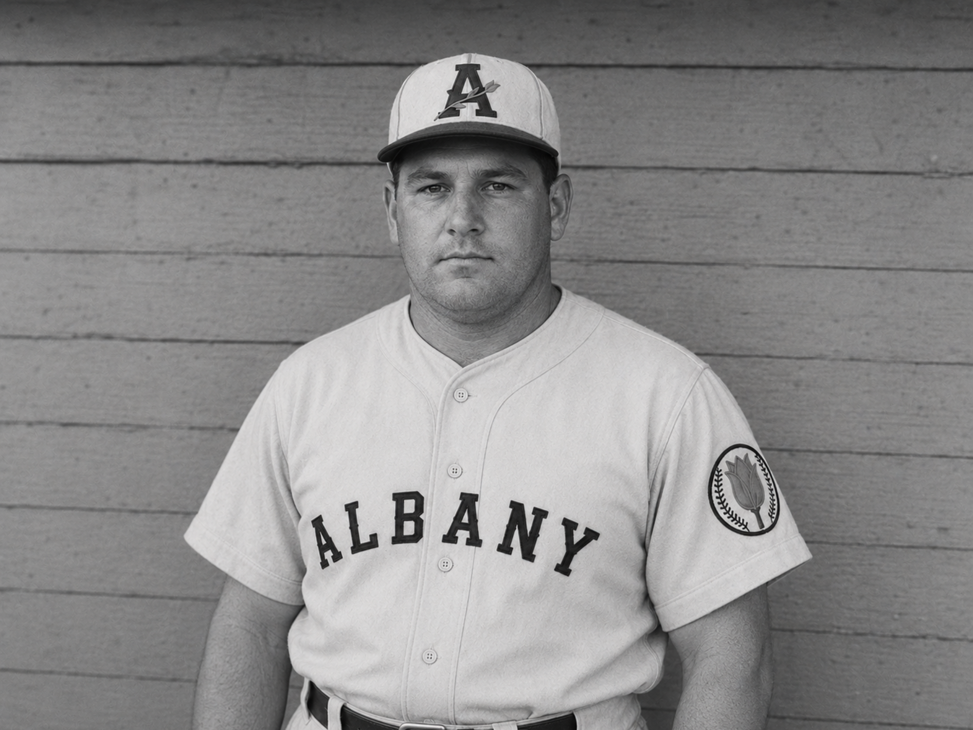 Black-and-white portrait of Gabe Marro in an Orange Wonders uniform and cap.