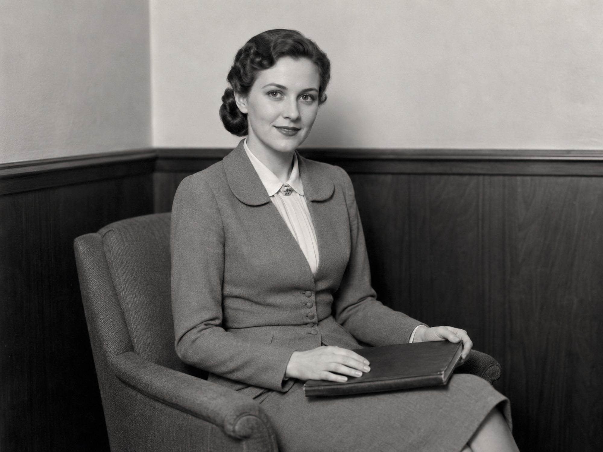 Ruth Van Arsdale, official bookkeeper of the Fascinators, poses for a team portrait in 1935.