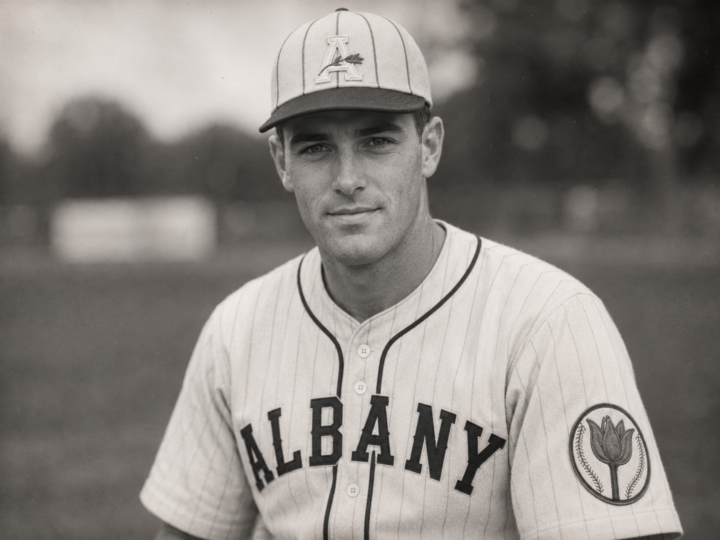 Abe Van Alstyne wearing Orange Wonders cap and uniform.