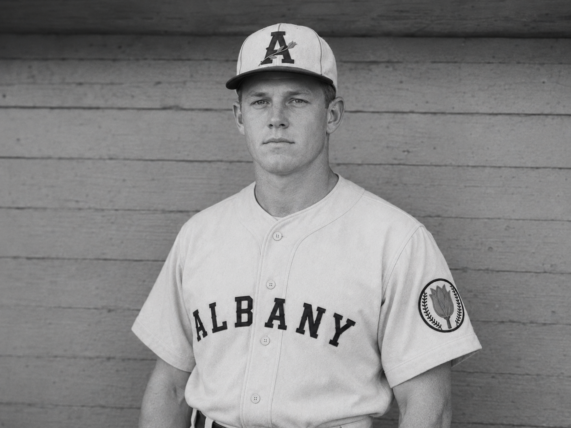 Black-and-white portrait of Joseph Picard in an Orange Wonders uniform and cap.