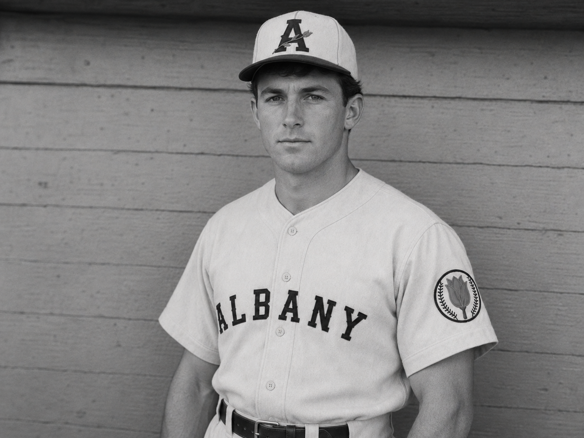 Black-and-white portrait of Abraham “Abe” Van Alstyne in an Orange Wonders uniform and cap.