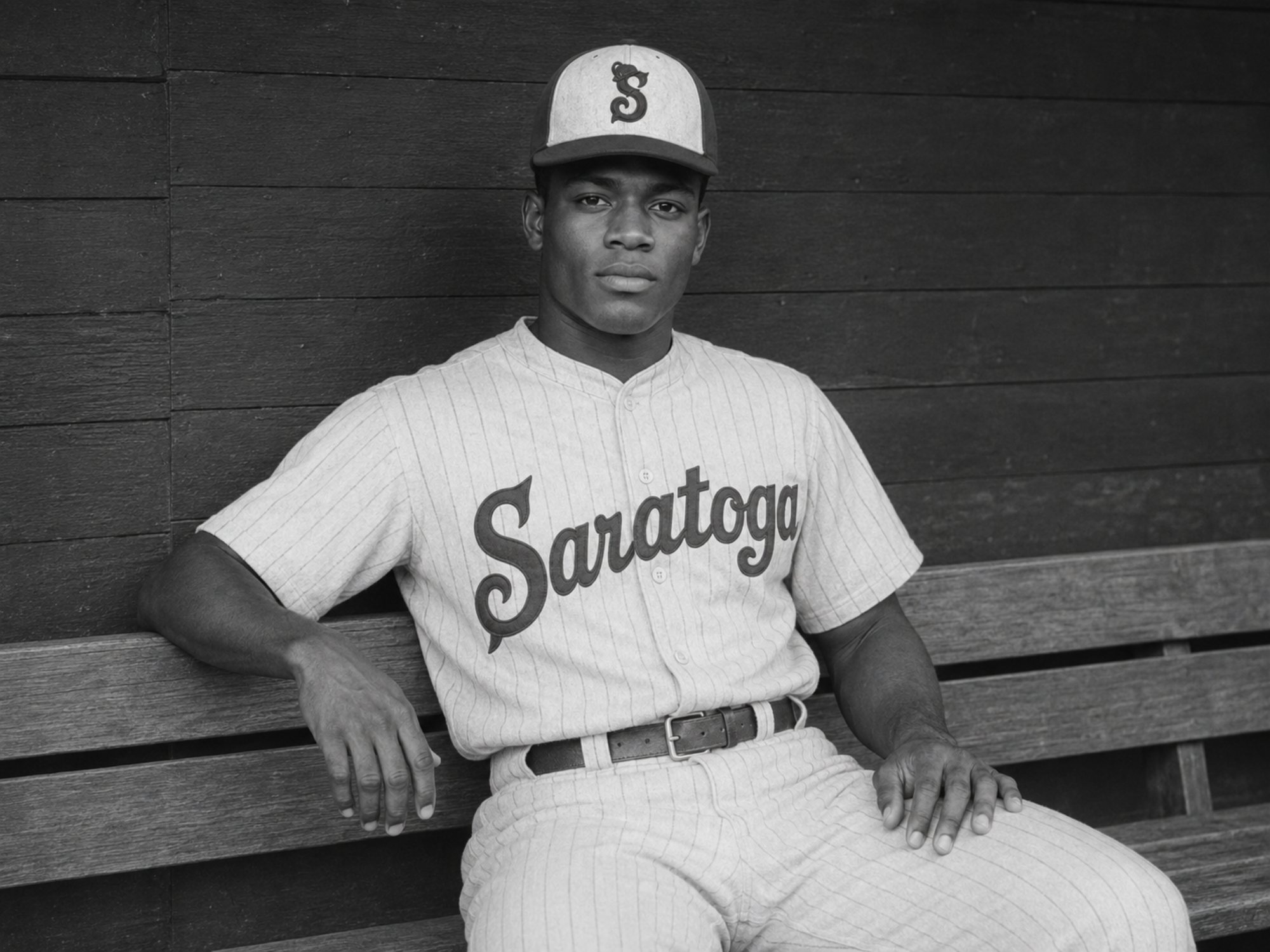 Nat Price poses for his official Saratoga Springs Fascinators portrait sitting in the dugout of The Hatbox.