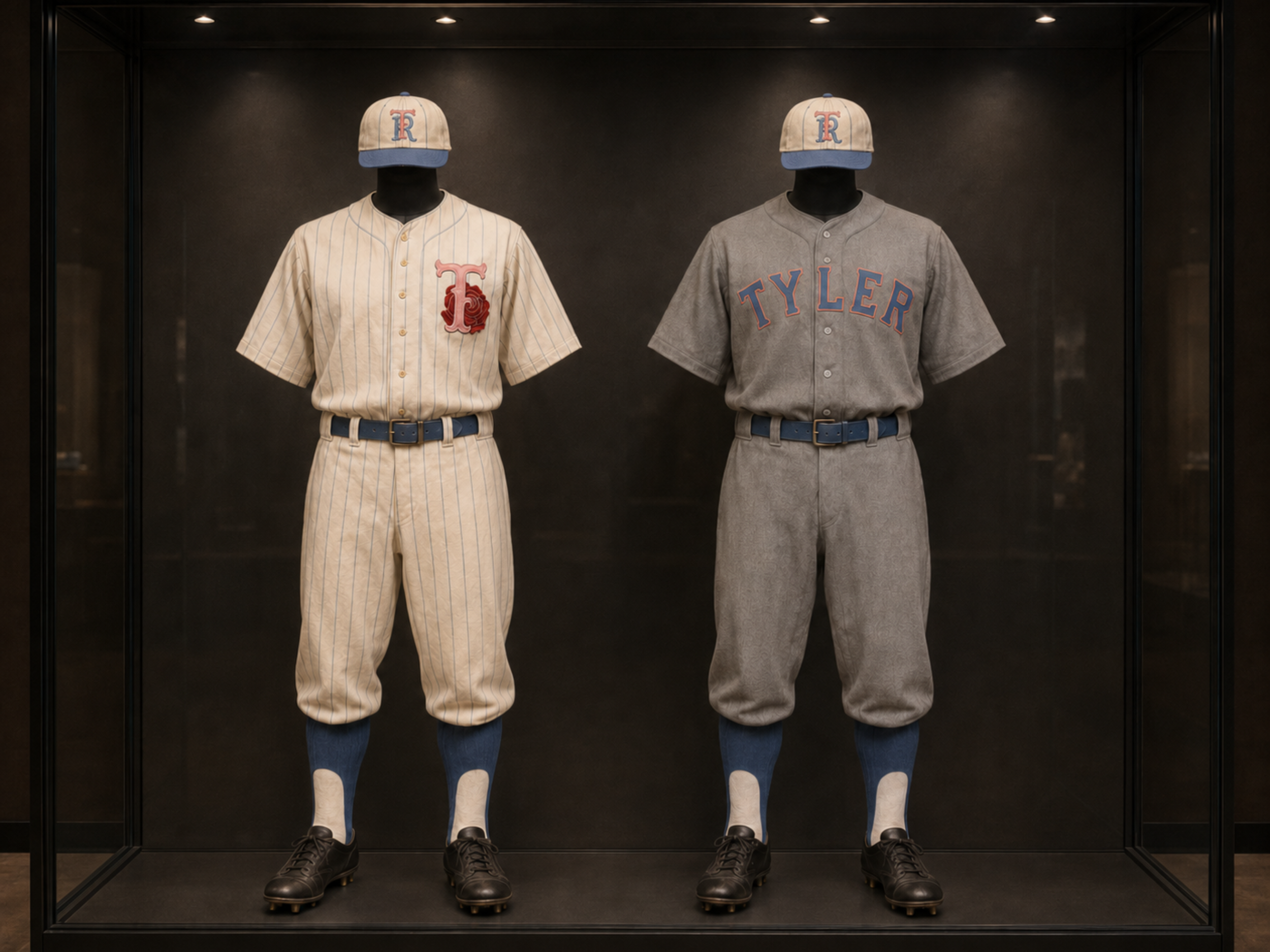 Tyler Roses primary and travel uniforms displayed together.