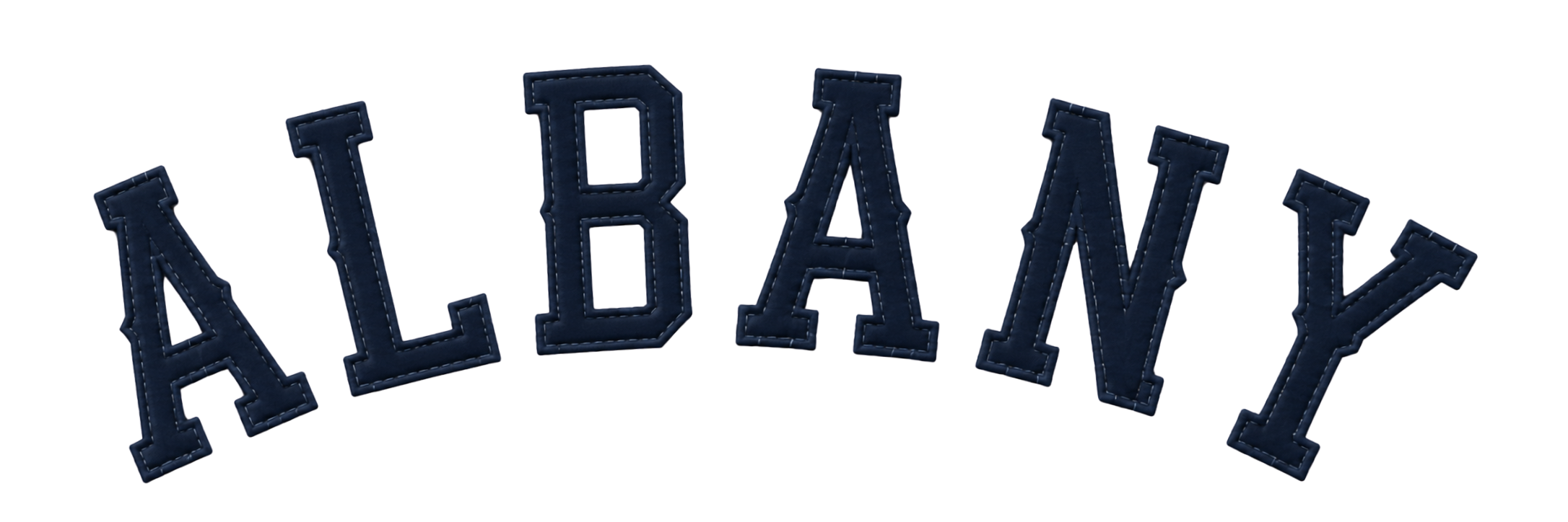 Embroidered navy ALBANY wordmark used on the Orange Wonders primary uniform.