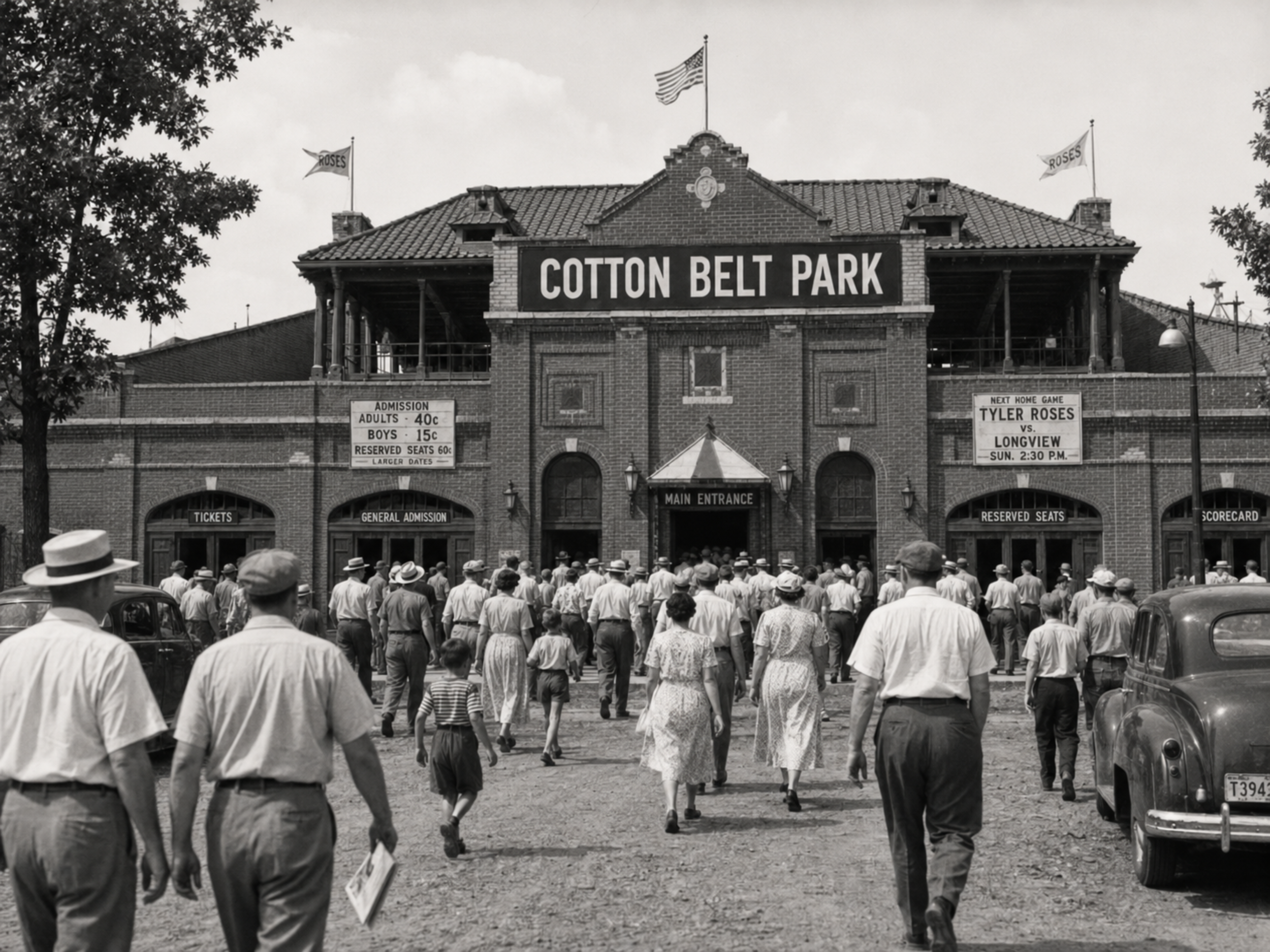 Crowd entering Cotton Belt Park.