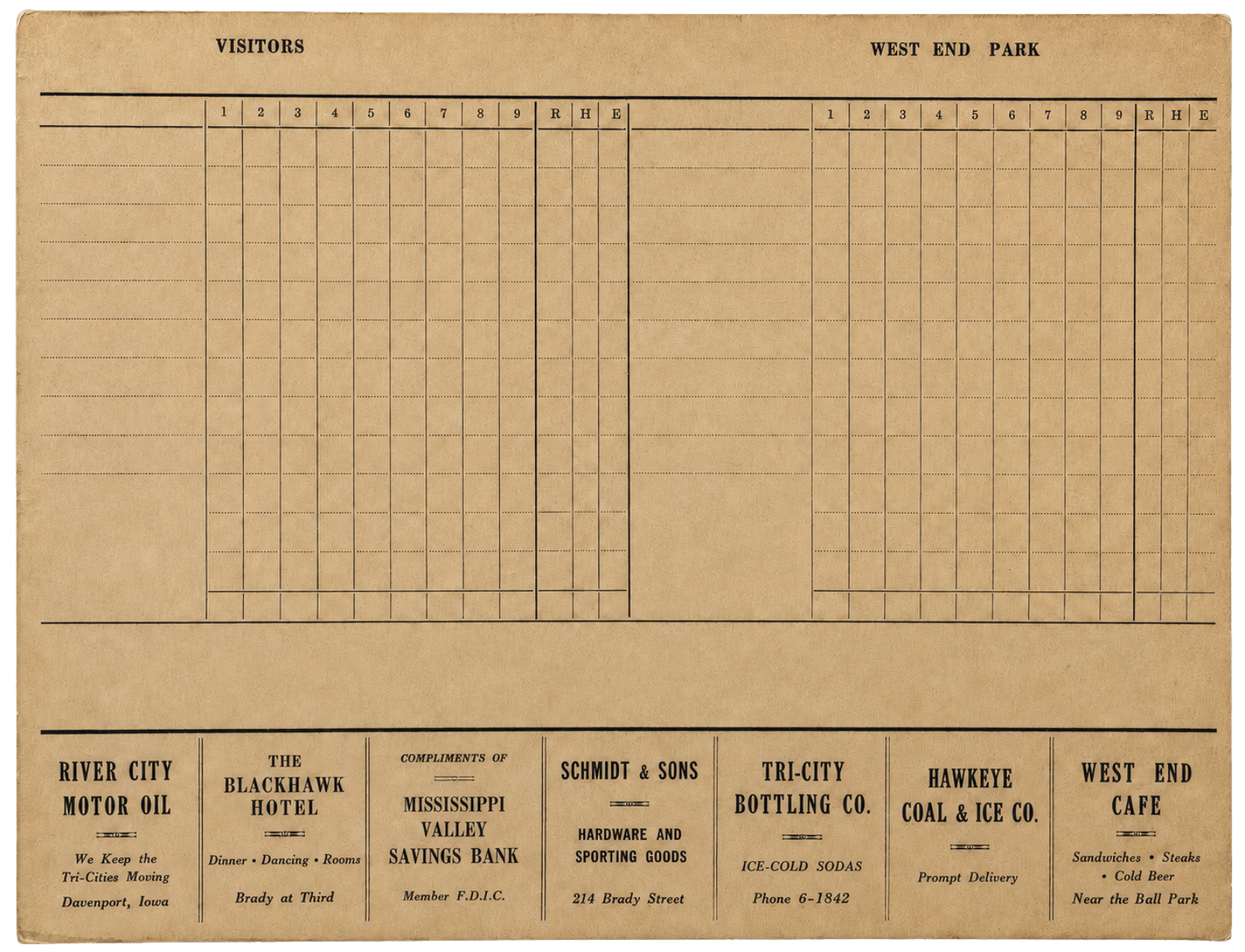 Black 1930s baseball scorecard, courtesy of The Ball Club Register.