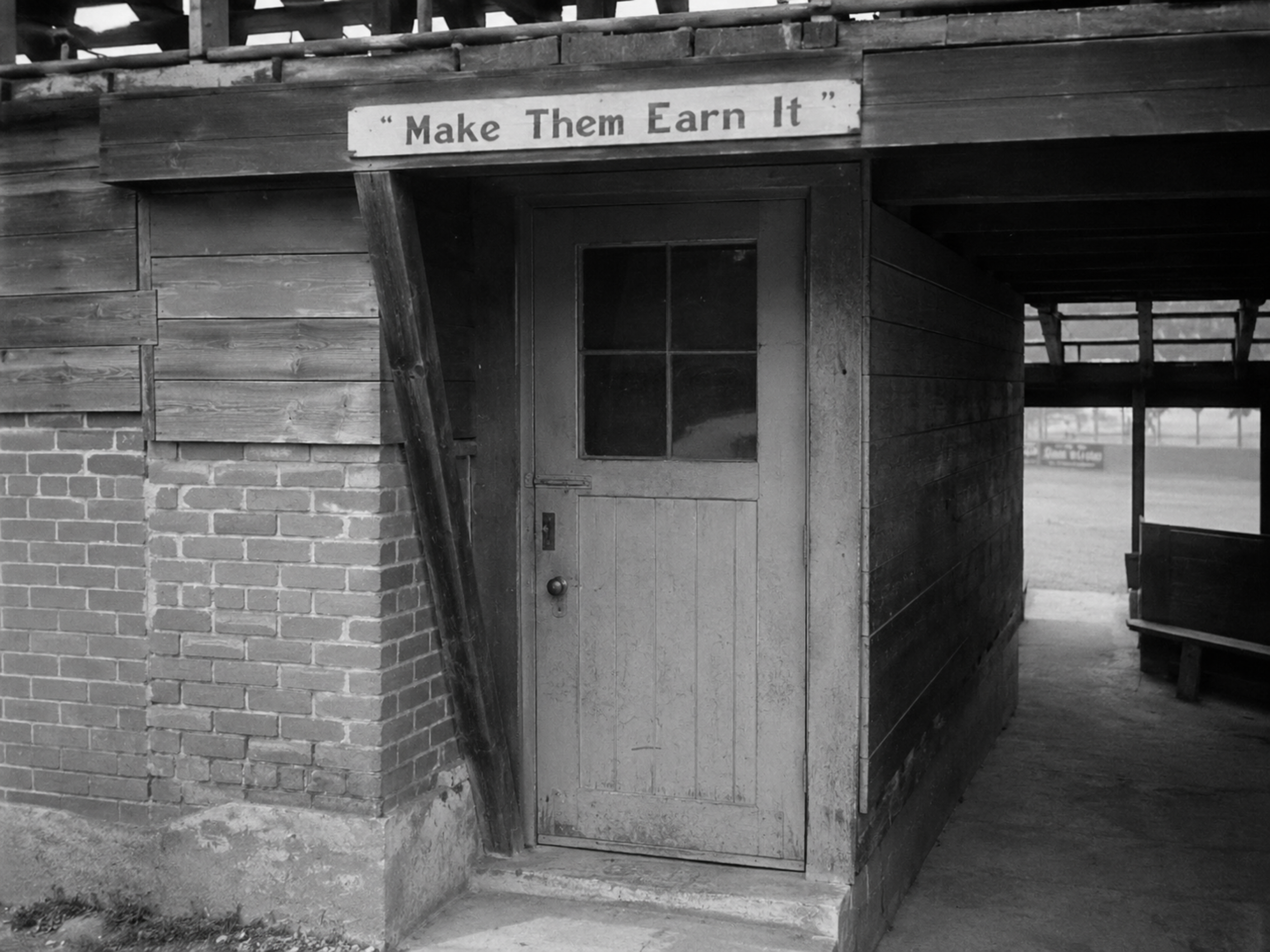 Clubhouse door with motto board.