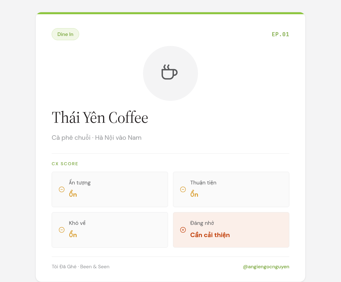 Lần đầu ghé Thái Yên trực tiếp sau nhiều lần order Grab 👀

Không gian ổn. Nhưng có 1 điều tôi gọi là "energy misdirection" —
xem video để hiểu tôi muốn nói gì.

Tôi Đã Ghé · Been & Seen 