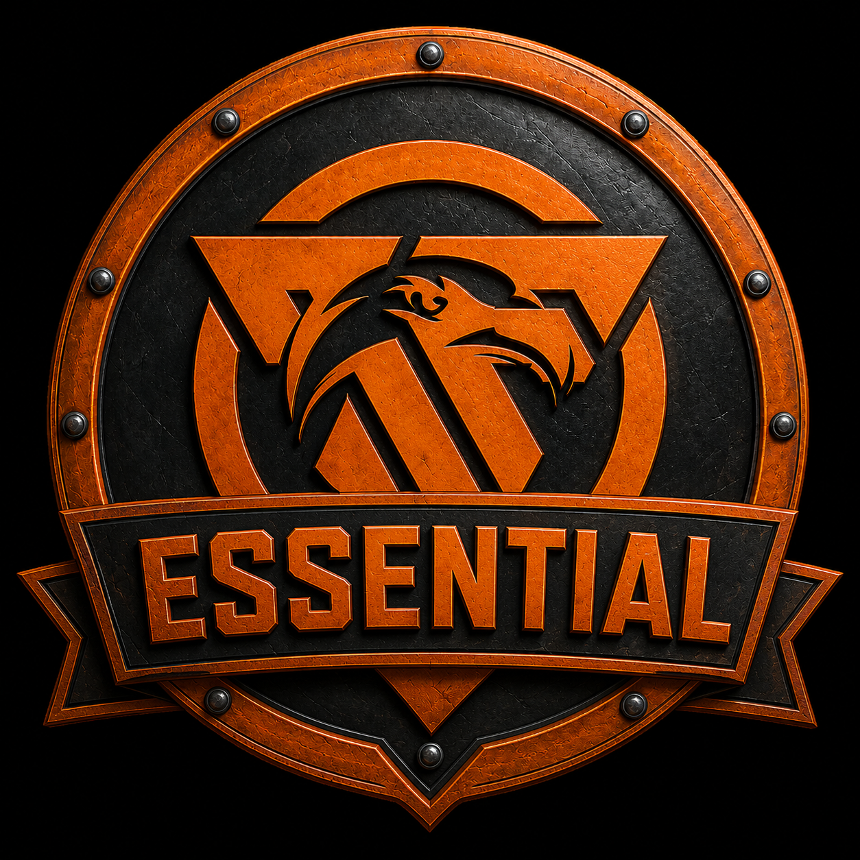 Orange and black logo with the word "ESSENTIAL" and an eagle emblem.