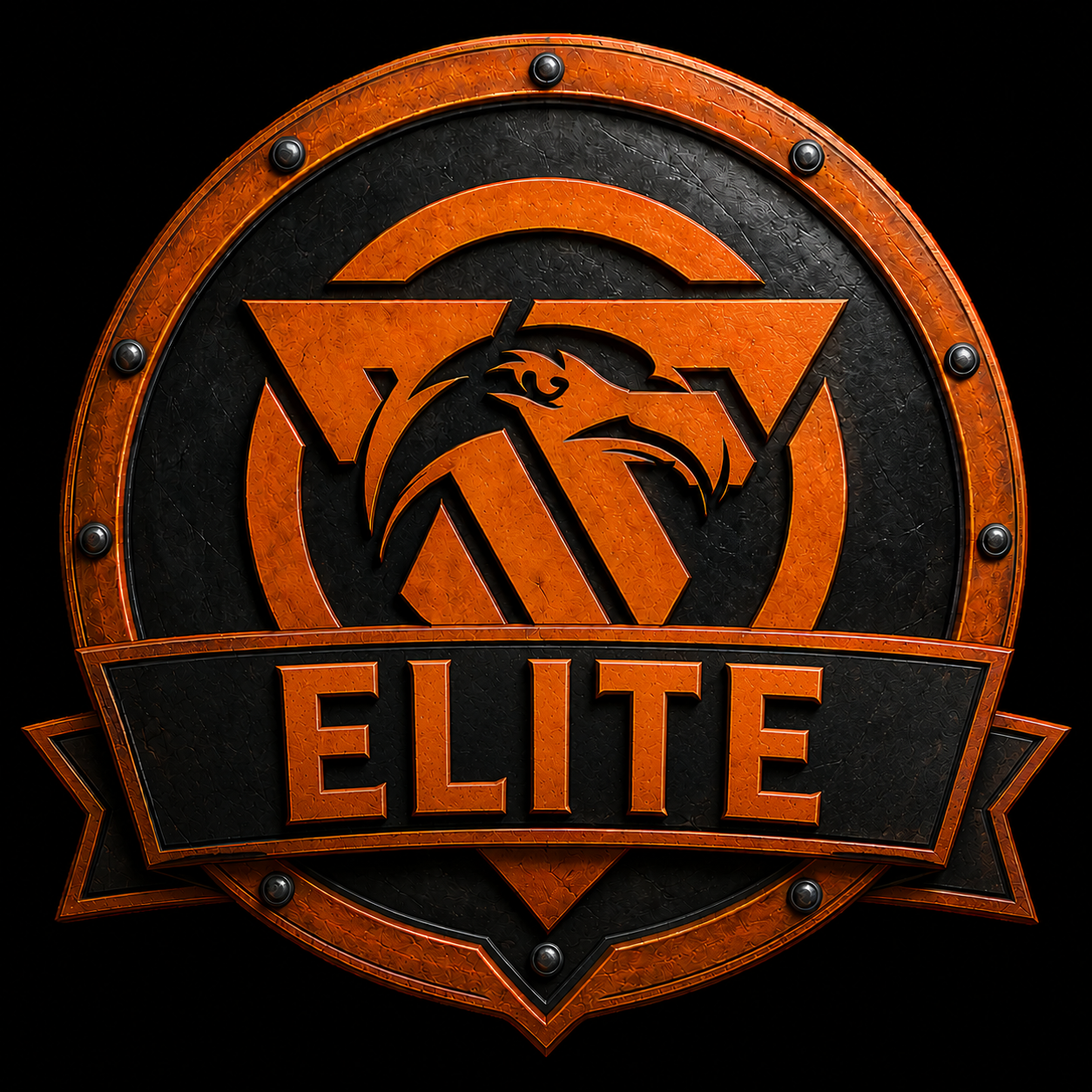 A circular, orange and black logo with an eagle's head in the center and the word "ELITE" at the bottom.