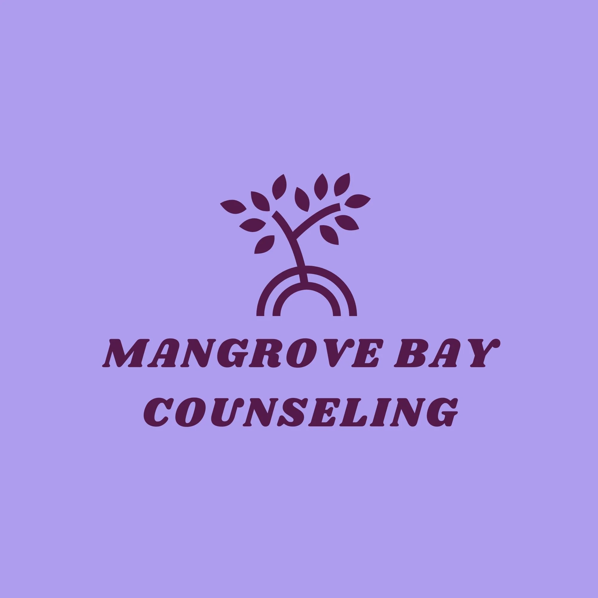 Logo with a stylized tree and target symbol, and the text "MANGROVE BAY COUNSELING" on a purple background.