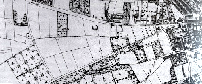 From Map of Josiah Manning 1830. Nursery gardens proliferated in the area at this time, still outside the city but close by.