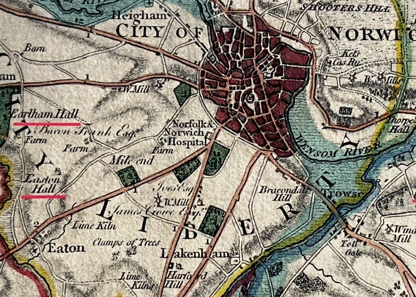 From Faden’s Map of Norfolk 1797.  Note the windmill close to where Town Close Road now stands.