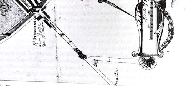 Detail of the junction from map of Thomas Cleer 1696. In the late 17th Century, ‘Town Close’ is marked on this 1696 map, along with the barred gate at the Ipswich Road / Newmarket Road junction. In the late 18th Century, a windmill stood within the t