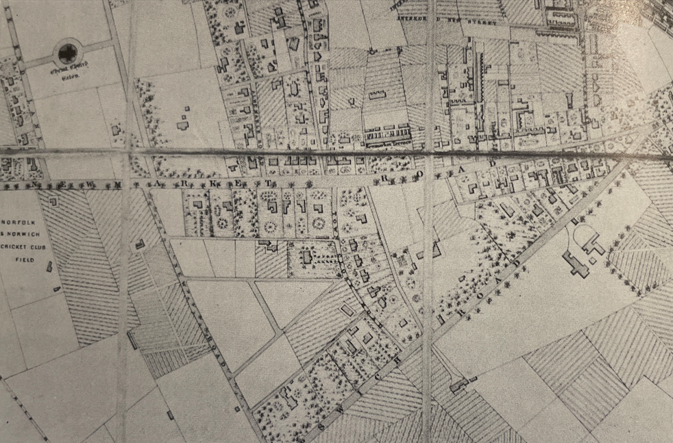From Morant’s Map of 1872, showing the early sections of Town Close Estate. 