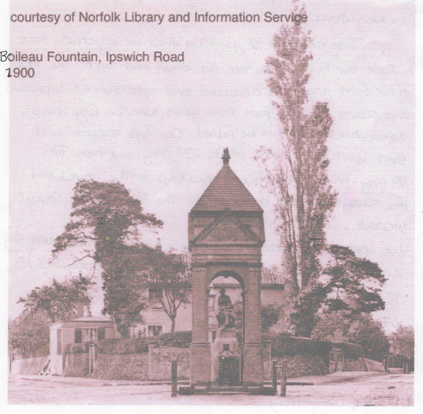 Boileau Drinking Fountain ‘for people and cattle’ on the corner of Newmarket Road and Ipswich Road. 