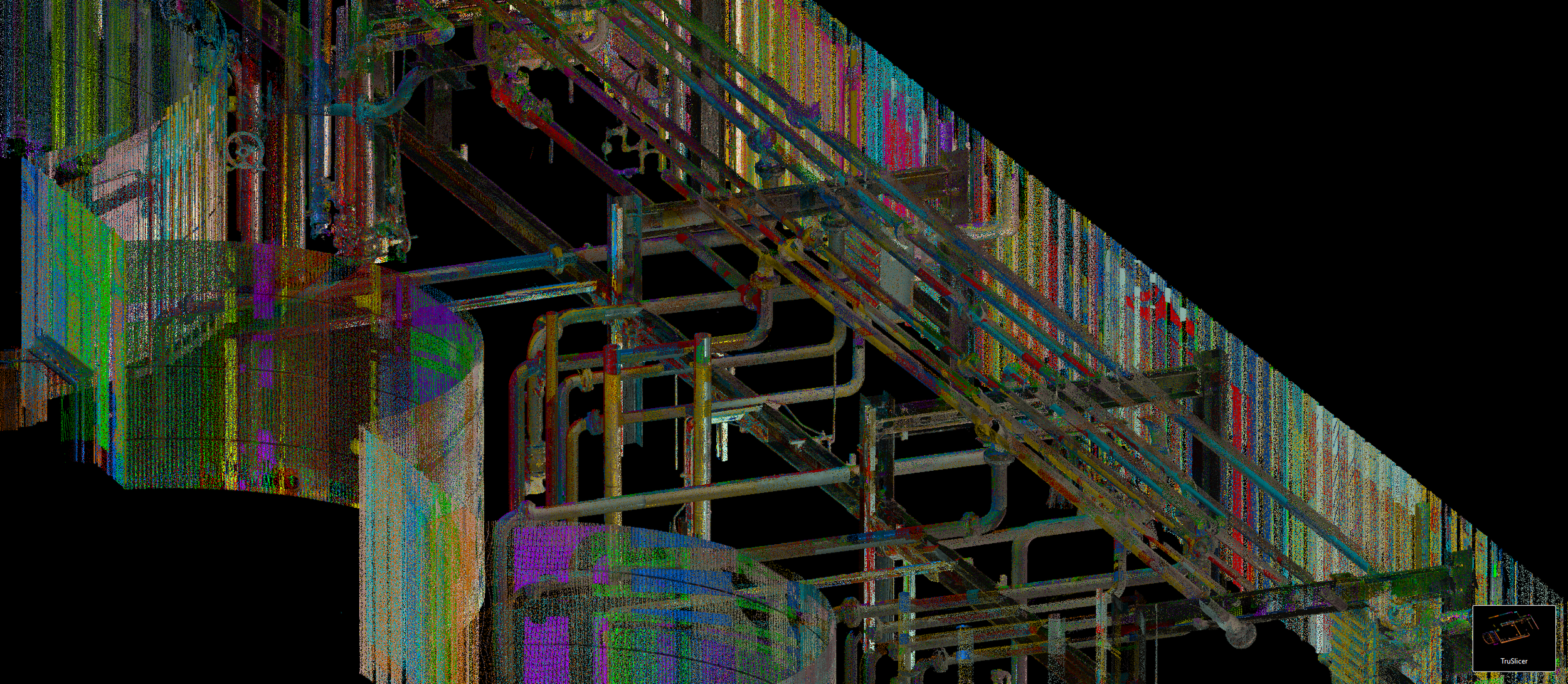 3D laser scan of an industrial piping system and structures.