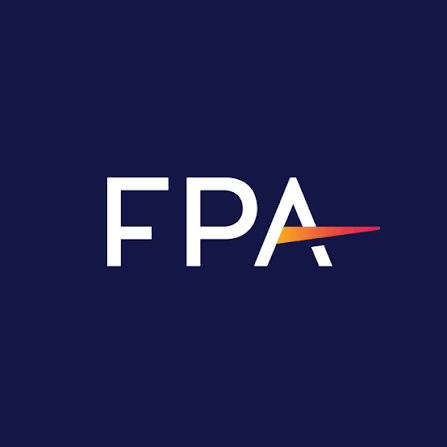 FPA logo with white letters and a red and yellow swoosh on a dark blue background.