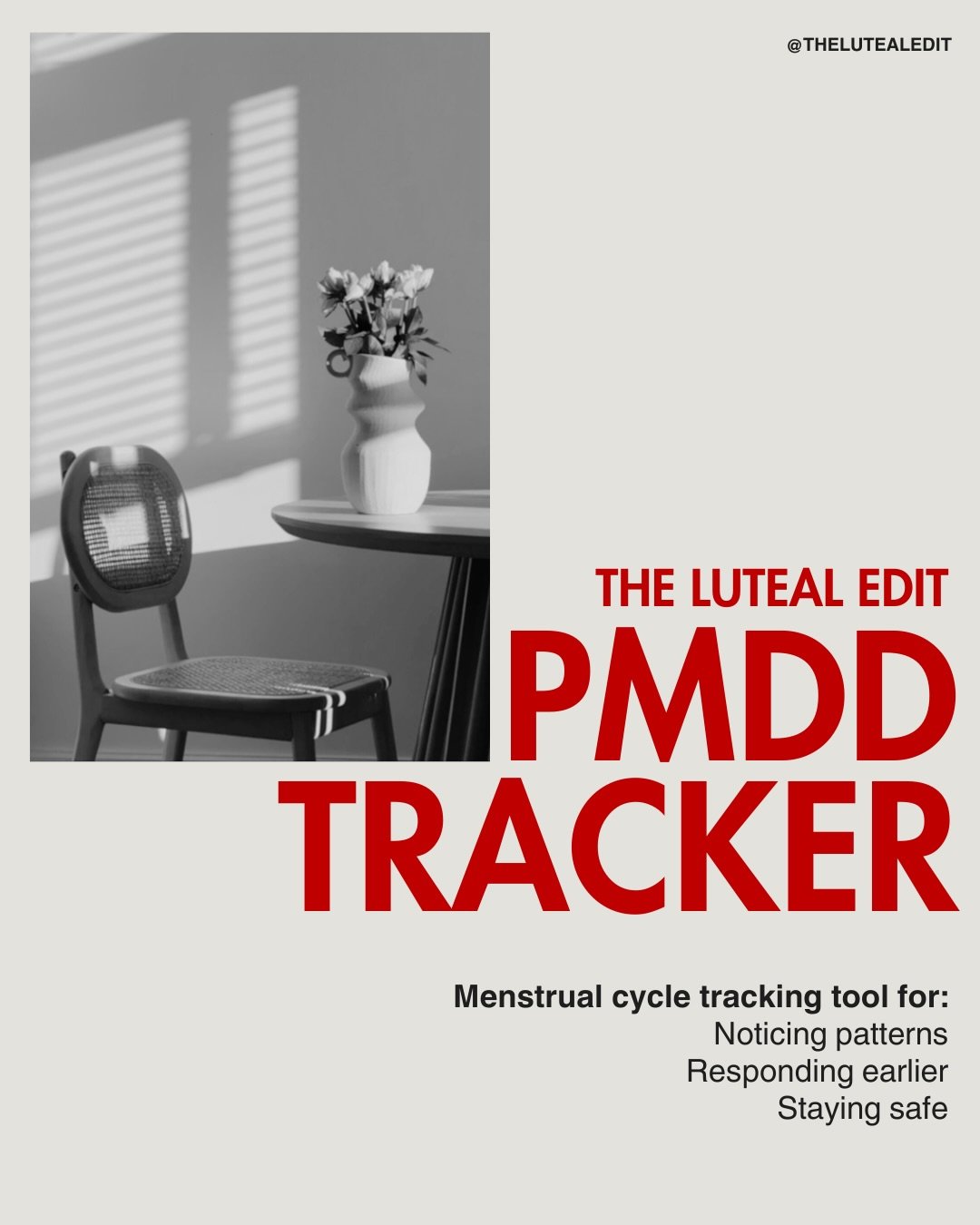 PMDD is not a willpower problem. 

It is cyclical, patterned and often escalates when early warning signs are missed or left unsupported. 

This tracker was designed to support awareness during the luteal phase without pressure or daily consistency a