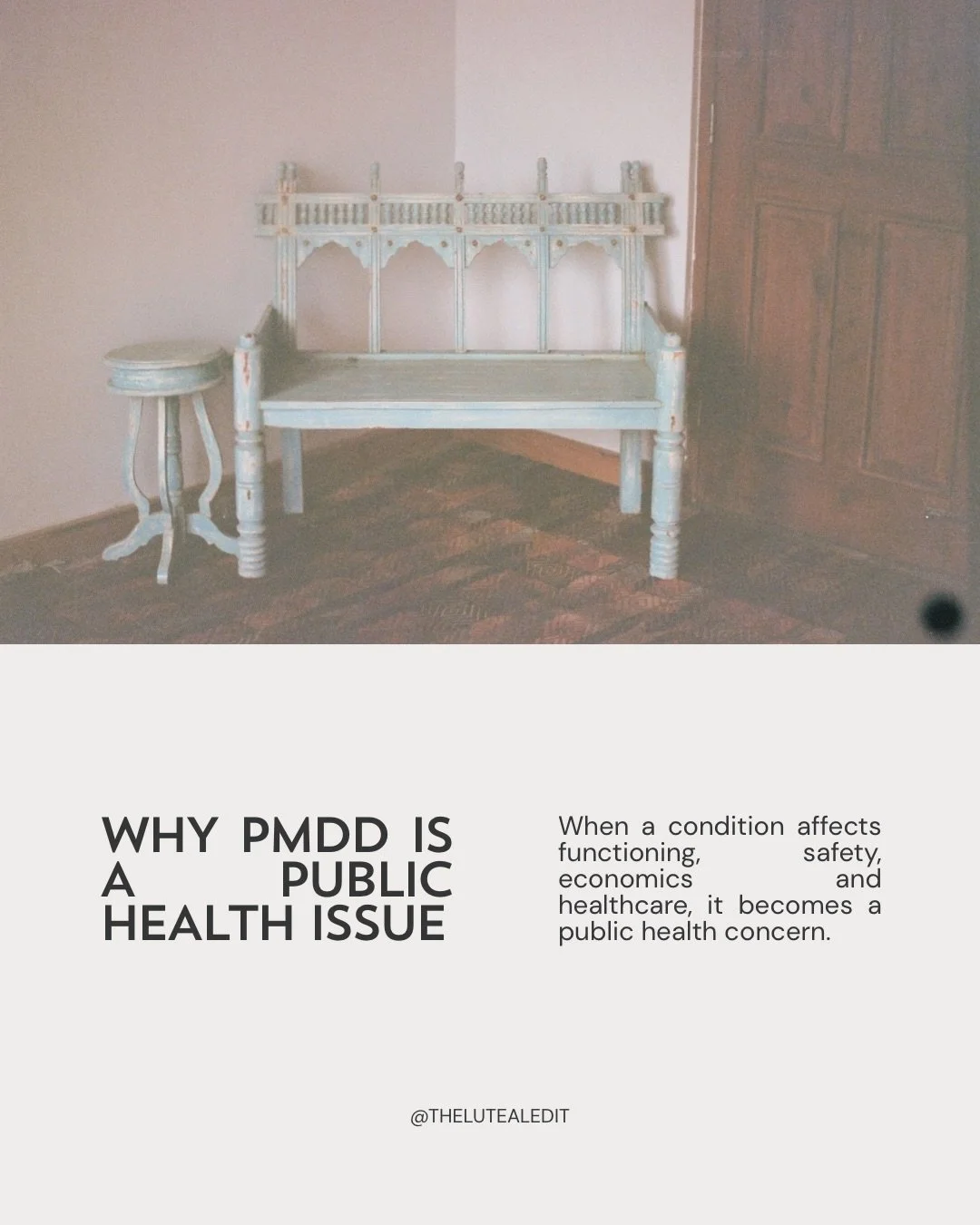 PMDD is often framed as a &ldquo;private struggle.&rdquo; But when a condition affects safety, education, employment, healthcare use and quality of life on a monthly basis, it becomes a public health issue. 

PMDD contributes to lost productivity, di