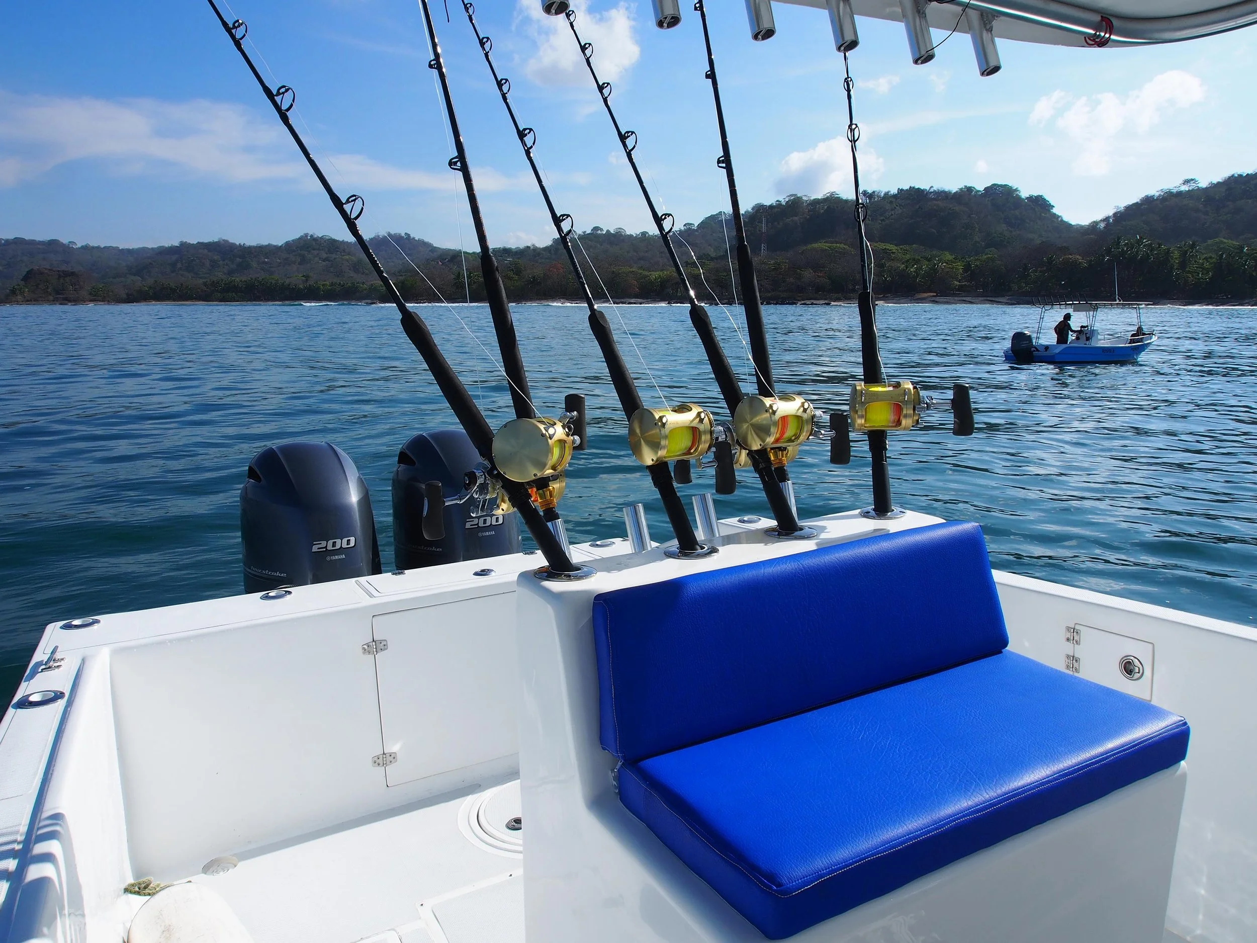 Fishing rods and gear on private charter boat in Mal País Costa Rica