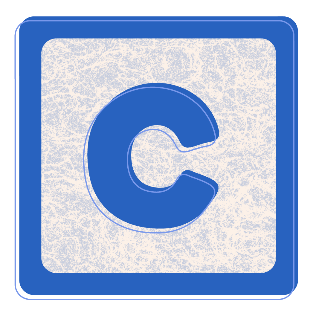Illustration of a white letter 'C' on a blue and white background.
