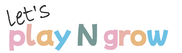 Colorful text that says "Let's play N grow" with playful, pastel-colored letters.