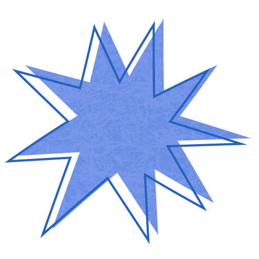 Blue comic-style explosion or burst shape with black outline.