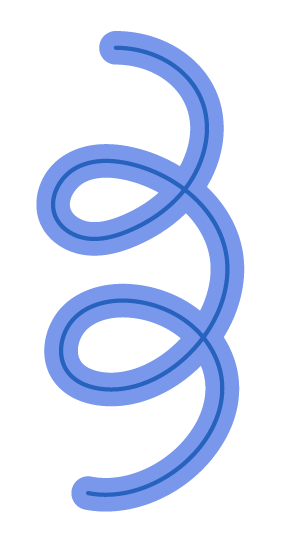 Illustration of a blue, twisting, rope-like object with three loops.