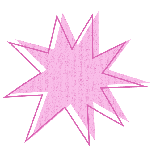 Pink comic-style explosion shape with black outline on a transparent background.