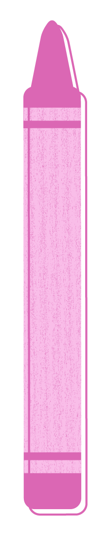 A pink crayon with a pointed tip and black outlines.
