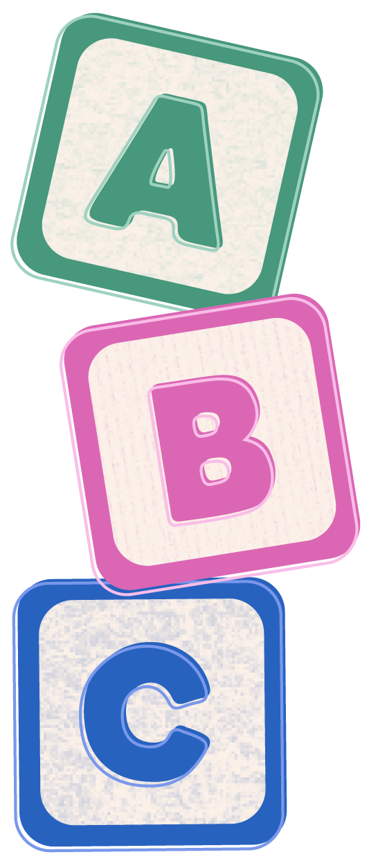Colorful alphabet blocks with the letters A, B, and C stacked vertically.