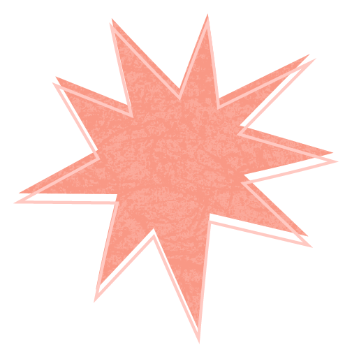 Pink explosion shape with black outline and white inner border