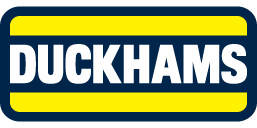 Duckhams logo with blue background, yellow border, and white text