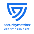SecurityMetrics credit card safe logo in blue and black