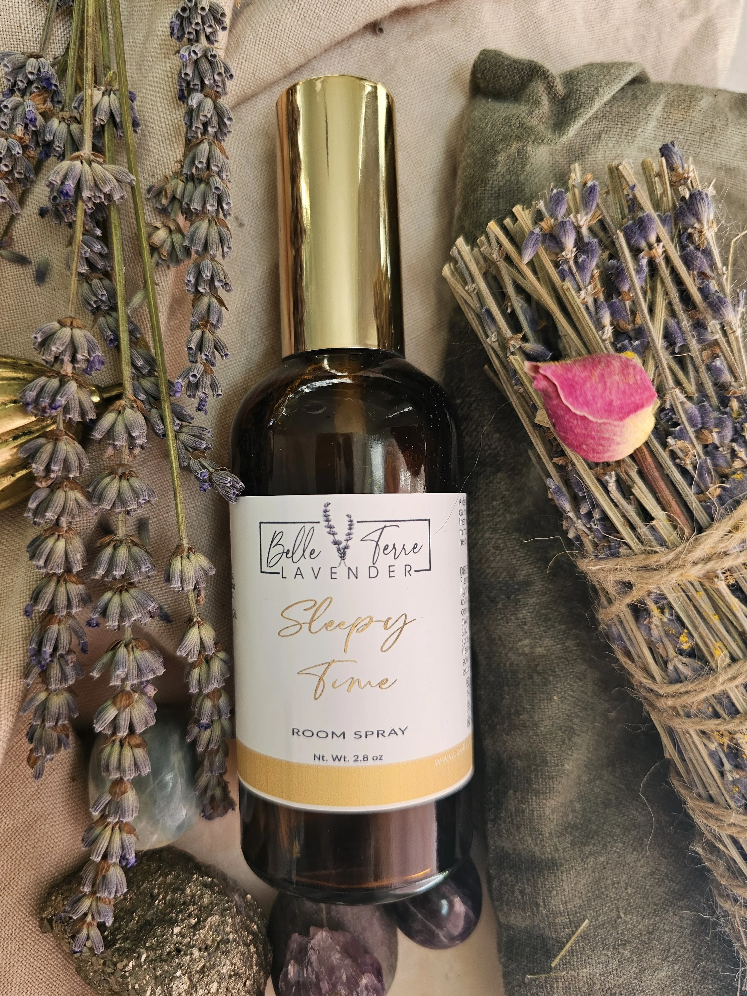 Belle Terre Lavender Sleepy Time Room Spray with dried lavender
