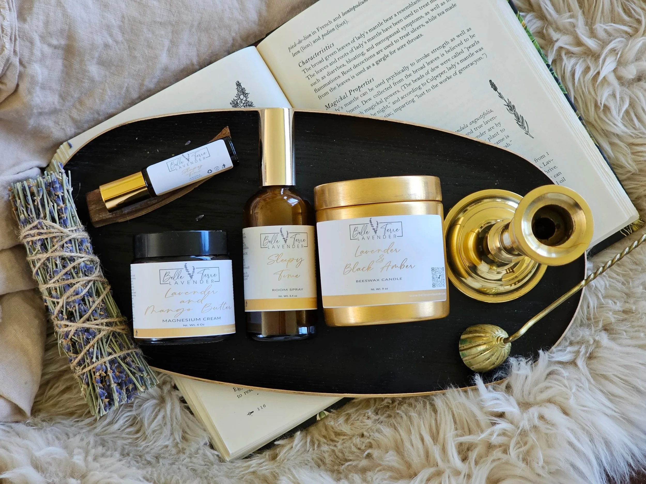 Belle Terre Lavender Sleepy Time Collection with rollerball and candle