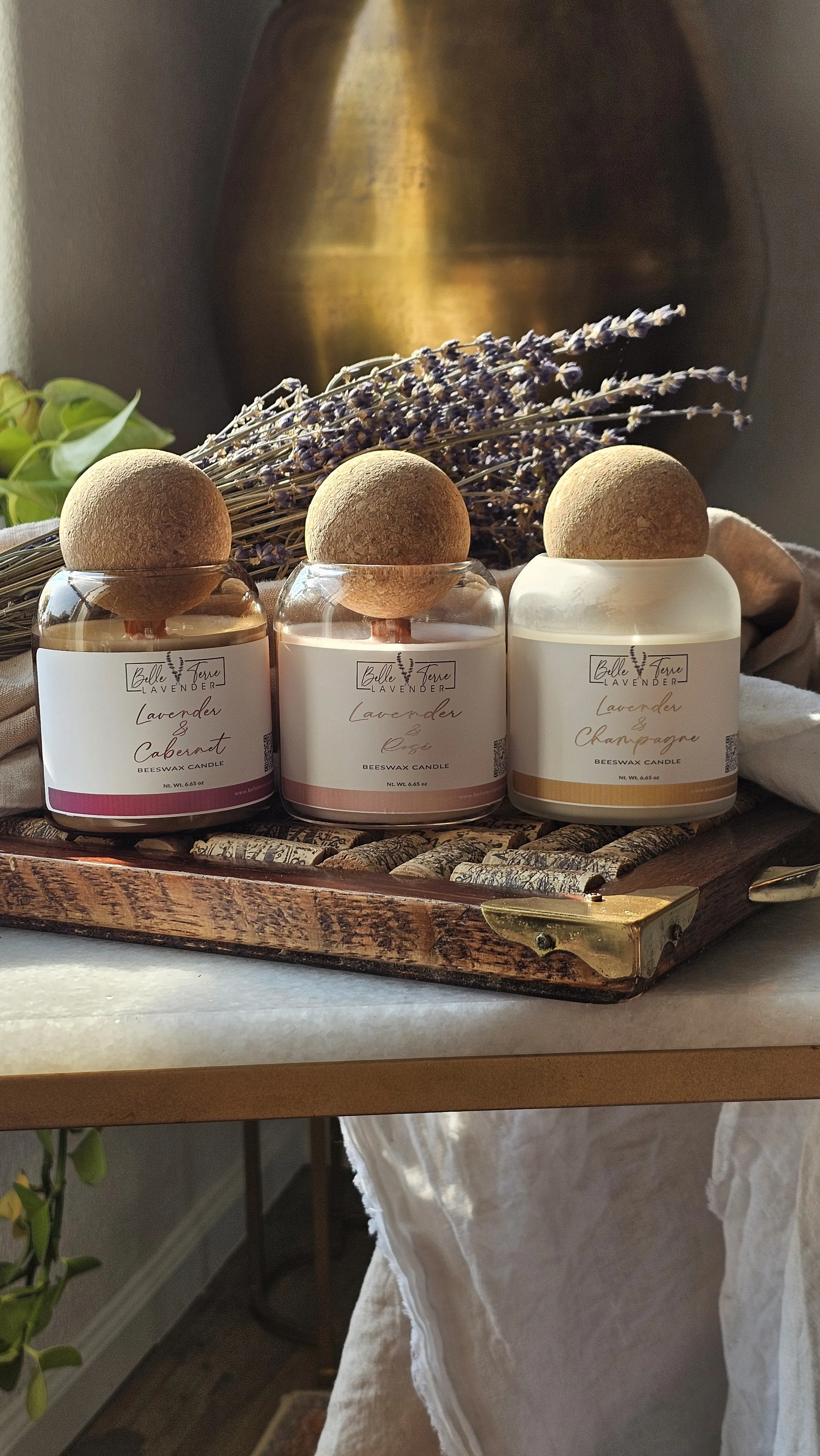 Belle Terre Lavender Winery Collection candle trio with dried lavender