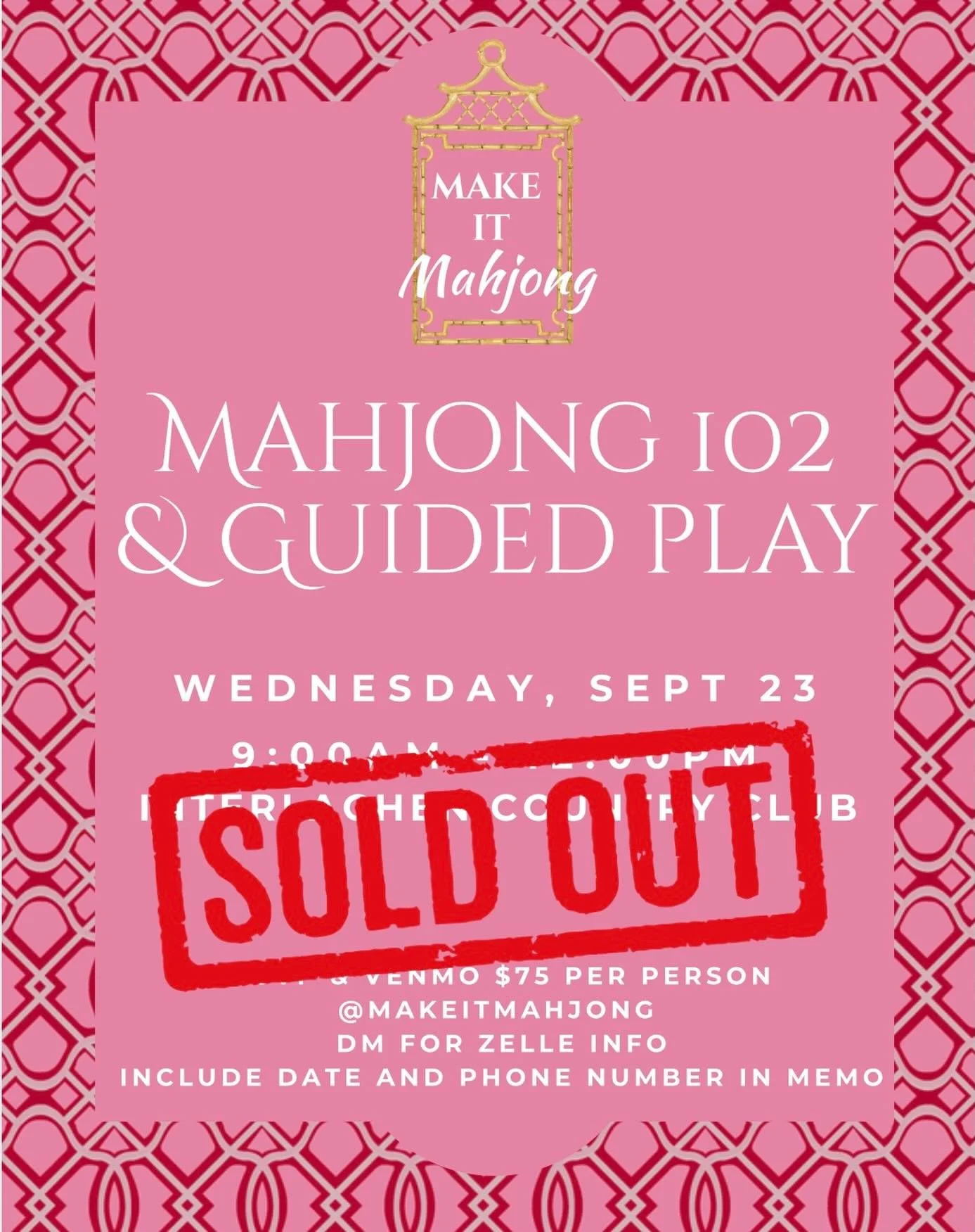 Sold Out!! We will be releasing new options for 103 Strategy and Guided Play very soon!! Bird Bam Cheers!! 

Orlando Mahjong Lessons | Orlando Mahjong Teacher | Orlando Mahjong Events | Orlando Mahjong Class | Guided Play | Mahjong Magic | Make It Ma