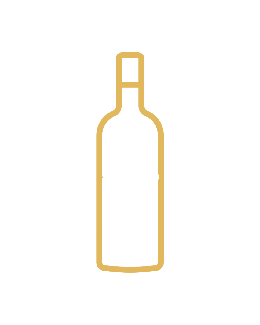 Black and gold outline of a liquor bottle.