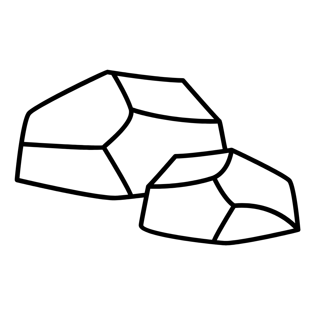 Line drawing of two pieces of charcoal, representing the active charcoal filtering process.
